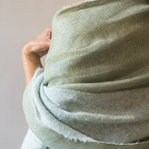 Linen Mohair double layered scarf 70x220cm in khaki and blue