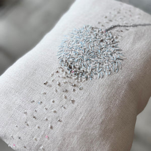 Handwoven Linen cushion in white color with embroidery 40x28 cm