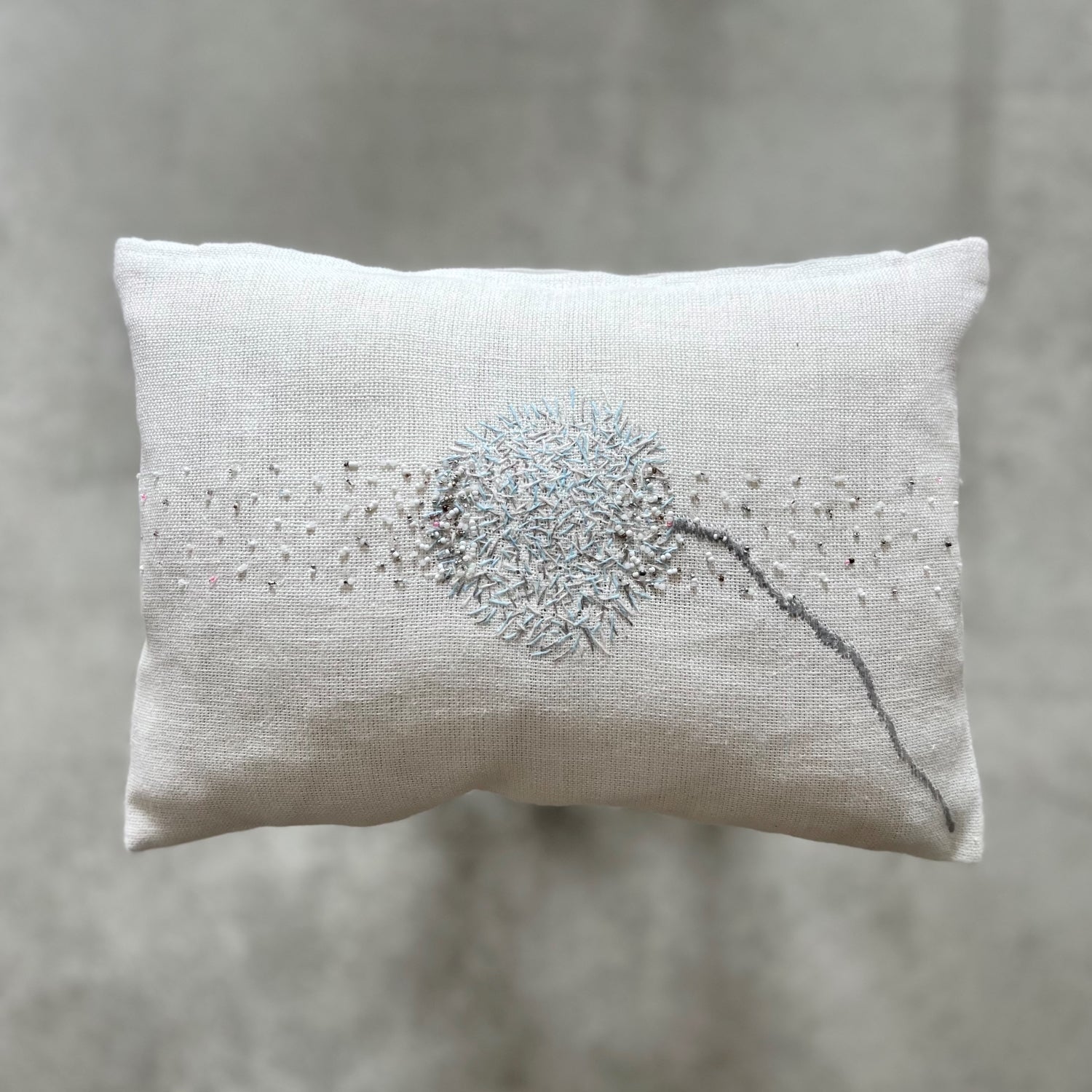 Handwoven Linen cushion in white color with embroidery 40x28 cm