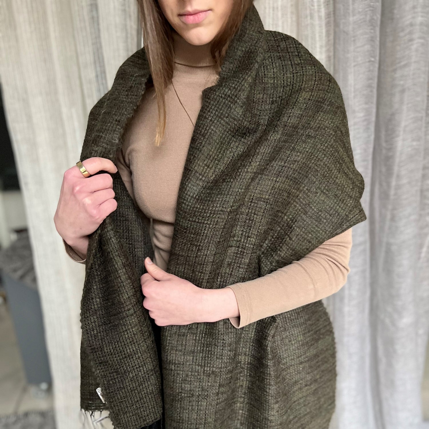 Linen mohair scarf 50x180cm in green