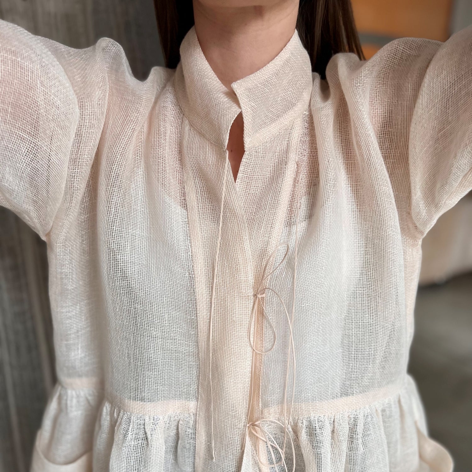 Zephyr Kimono Dress in powder peach