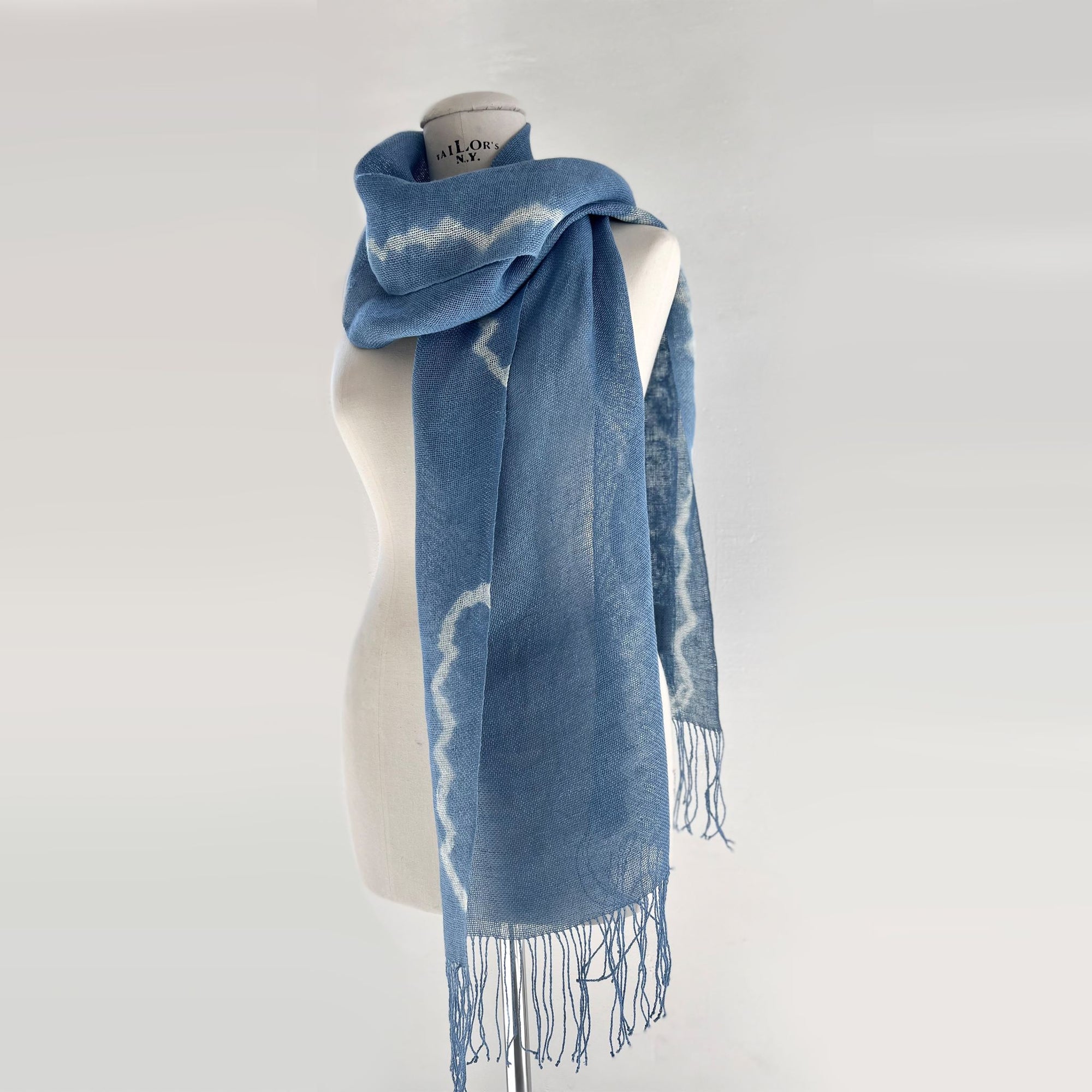 Linen scarf "Waves No 2" in blue 40x200 cm