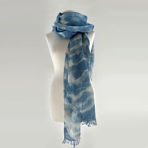 Double layered linen scarf "Waves" in blue 65x200 cm