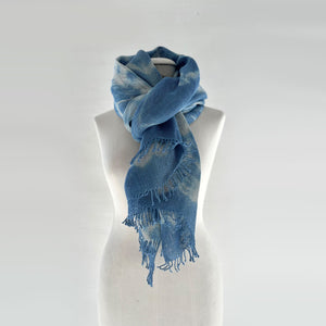 Double layered linen scarf "Waves" in blue 65x200 cm