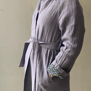 Linen trench coat in lavender with silk lining