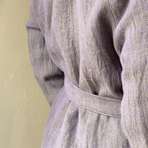 Linen trench coat in lavender with silk lining