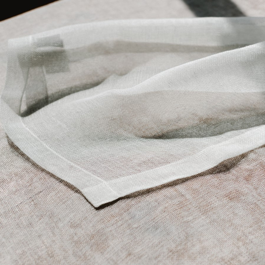 Sheer linen table runner in white 50x170 cm