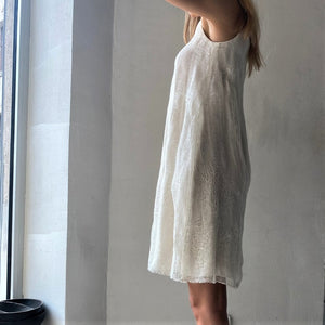 Embroidered linen dress in ivory white