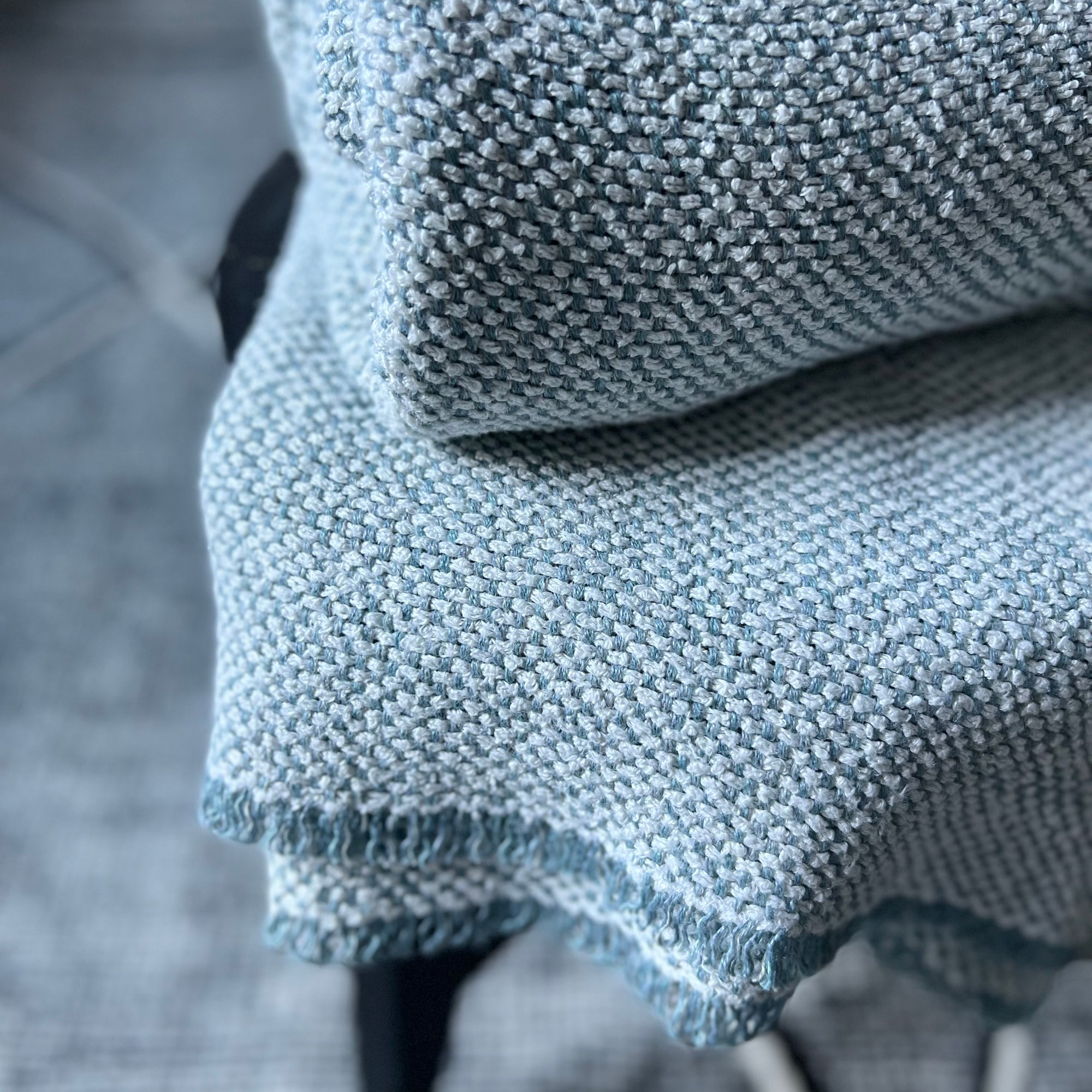 Boucle linen throw in gray blue color 130x180 cm