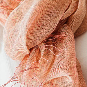 Double woven linen scarf 50x200cm in coral