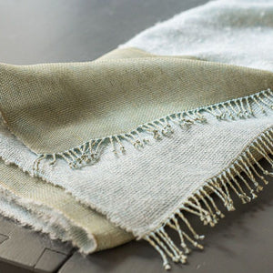 Linen Mohair double layered scarf 70x220cm in khaki and blue