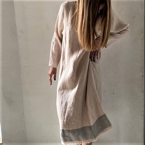 Long sleeve hand woven linen dress