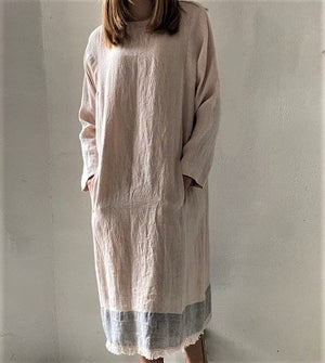 Long sleeve hand woven linen dress