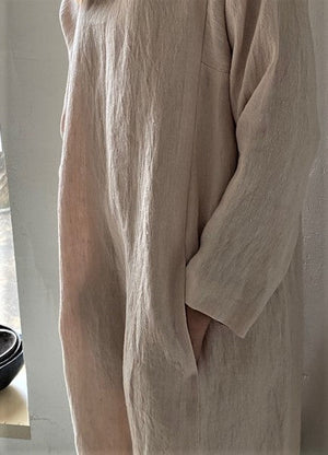Long sleeve hand woven linen dress