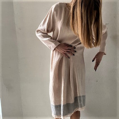 Long sleeve hand woven linen dress