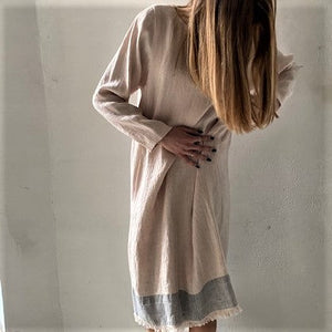 Long sleeve hand woven linen dress