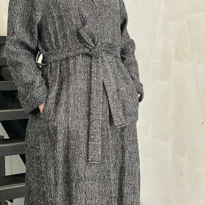 Women's boucle linen trench coat in black