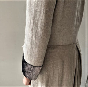 Hand woven English style linen coat with sequin decor on the cuffs