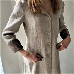 Hand woven English style linen coat with sequin decor on the cuffs